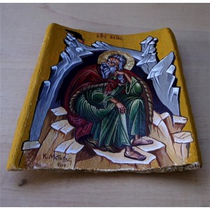 Αγιογραφία σε βυζαντινή παλιά κεραμίδα - Προφήτης Ηλίας