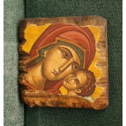 Αγιογραφία σε κορμό ξύλου - Παναγία η βρεφοκρατούσα