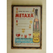 Ξύλινο καδράκι - Παλιά διαφήμιση ΜΕΤΑΞΑ A4